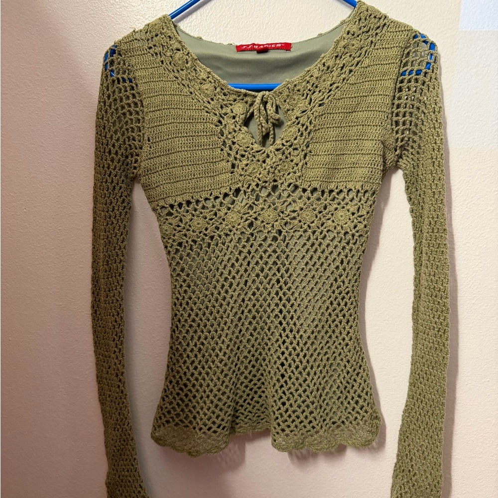 Vintage JJ basics Olive Crochet Knit top